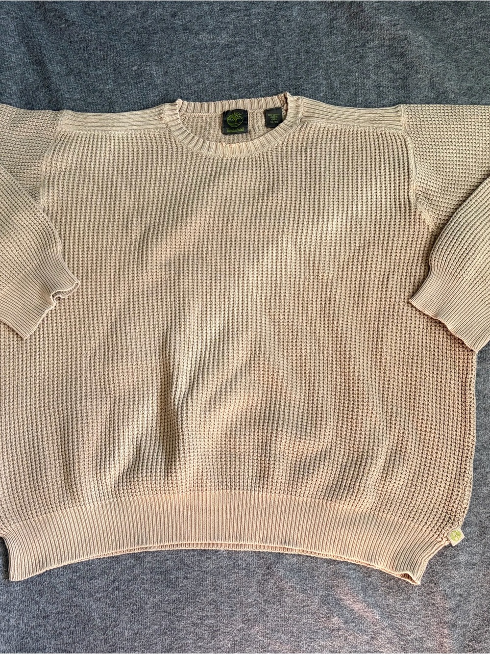 Timberland Men's Cable Knit Sweater Size XL Beige Khaki Crew Neck Long Sleeve